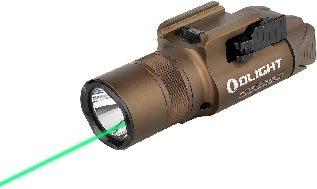 Linterna táctica recargable por USB magnética OLIGHT Baldr Pro R de 1350 lúmenes con haz verde y LED blanco combinados, luz de arma con montaje en riel compatible con riel 1913 o GL, batería incorporada 