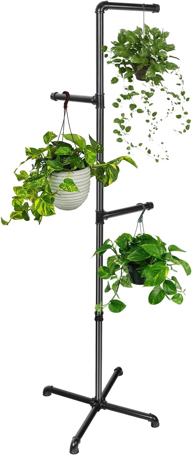 Soporte colgante Chloraeon para plantas, colgador de plantas de interior, soporte colgante de esquina para plantas, soporte de metal negro para dormitorio, sala de estar, jardín, balcón.