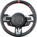 Funda para volante Kivnto DIY a medida para Ford Mustang 2015 2016 2017 2018 2019 2020 2021, 15 pulgadas, cuero negro, fibra de carbono, accesorios para el interior.