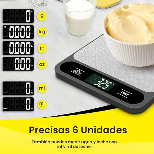 Mik-Nana Balanza de Cocina Digital 10 kg / 22 lb – Acero Inoxidable, Función Tara, Pantalla LCD, para Repostería, Café y Envíos (Pack de 6)