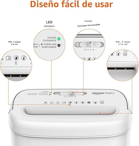Destructora de Papel Basics Cross Cut – 8 Hojas, Corte Cruzado, Destruye Tarjetas de Crédito, Blanco
