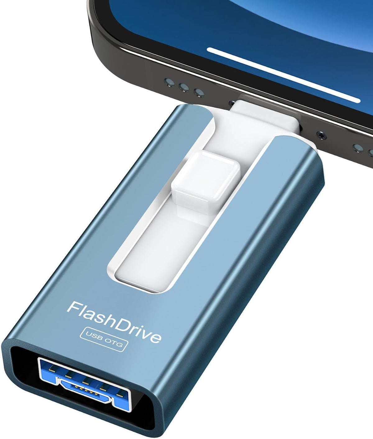 Memoria USB de 256 GB para teléfono y tableta, unidad flash externa USB de alta velocidad para guardar fotos y vídeos (azul, 256 GB).