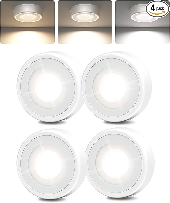 EZVALO Luces LED Puck, 50 Lúmenes, Luz Táctil, Mini Luz de Toque de 2.5'', Lámpara de Toque Recargable Adhesiva, 3 Temperaturas de Color, Luces Inalámbricas Bajo Gabinete, Ideal para Cocina, Closet