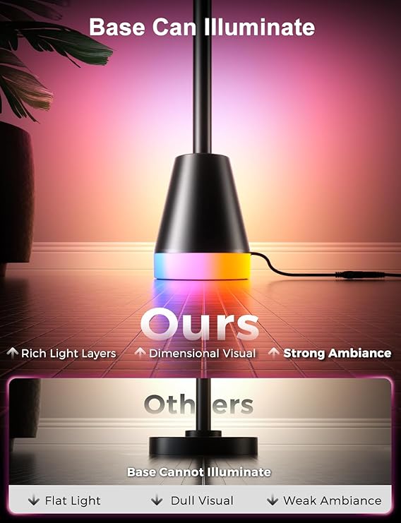 Alfolive RGB Floor Lamp, Smart LED Corner Lamp for Living Room Bedroom, 16 Million DIY Colors Standing Lamp with Music Sync App & Remote Control, Cool Modern Mood Light Ambient Lighting, Black
