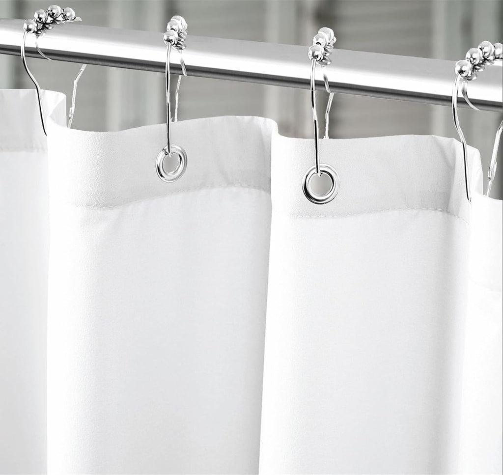 Cortina de Ducha de Tela Felisa — Impermeable Calidad Hotel, Color Blanco