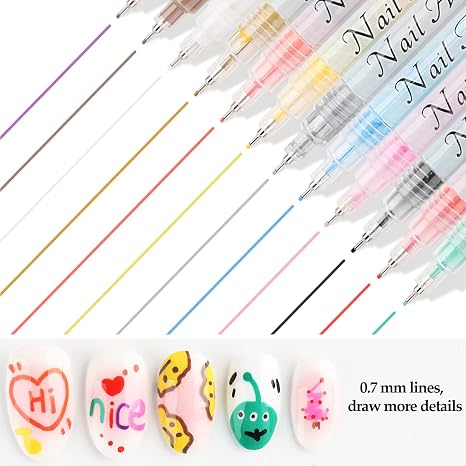 Juego de pinceles para uñas con grafiti 12 piezas, marcadores impermeables de pintura, líneas de gel de secado rápido, puntas para hacer puntos, negro y blanco, para manicura, material profesional