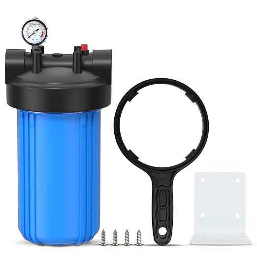 Carcasa para Filtro de Agua PUREPLUS 10"x4.5" — Sistema de Pre-Filtración Universal con Manómetro y Puerto NPT 1"