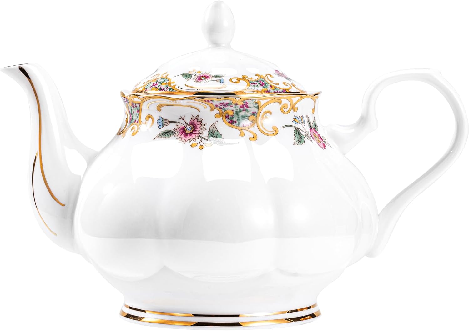 China Antique Ceramic Tea Pot, English Vintage Decorative Porcelain Teapot For Tea Parties 38 Oz, White