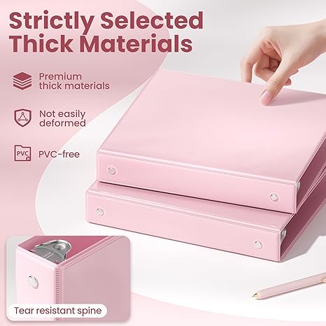 SUNEE 1 Inch Binders 3 Ring 6 Pack, Clear View Three Ring Binders PVC-Free (Fit 8.5x11 Inches) for School or Office Supplies, Pastel Binder