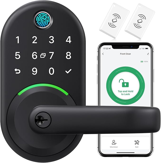 Cerradura inteligente de manija de puerta con teclado: Yamiry Pomos inteligentes de huellas dactilares - Cerradura digital sin llave para puerta delantera - Cerrojo con aplicación