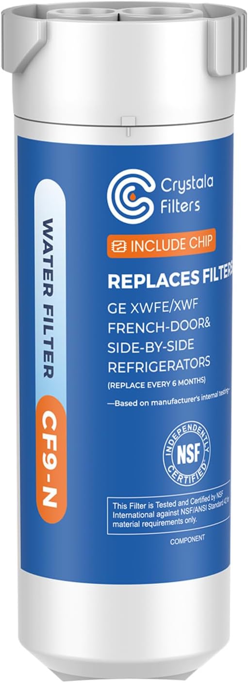 Filtro de agua Crystala Filters compatible con XWFE (chip integrado), reemplazo para GE XWFE, filtro de agua para refrigerador XWF, paquete de 1