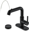 Grifo de baño KENES negro mate con rociador extraíble, grifo monomando para lavabo con rociador extraíble, grifo de tocador con desagüe emergente y placa de cubierta, LJ-9055A-2