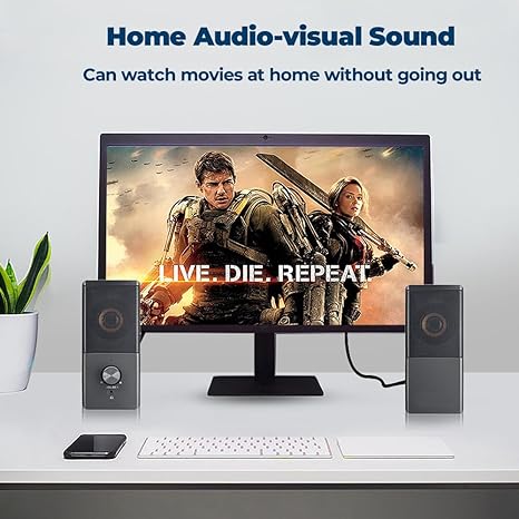 Altavoz de computadora, altavoz de tamaño compacto con conector para auriculares, graves mejorados y control de volumen, altavoces multimedia estéreo 2.0 USB con entrada auxiliar de 3.5 mm
