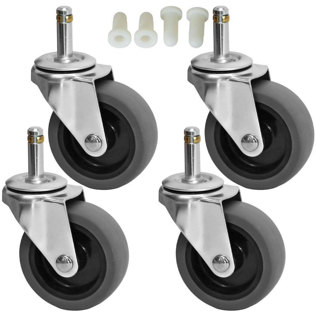 Ruedas de repuesto para carrito Rubbermaid MySit de 3 pulgadas, con vástago giratorio de 7/16" x 1-3/8", de goma TPR para cubos de fregona Rubbermaid (paquete de 4) 