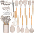 Juego de utensilios de cocina Umite de cocina, 24 piezas antiadherentes de silicona utensilios de cocina juego de espátula con soporte, mango de madera de silicona resistente al calor utensilios de cocina Set