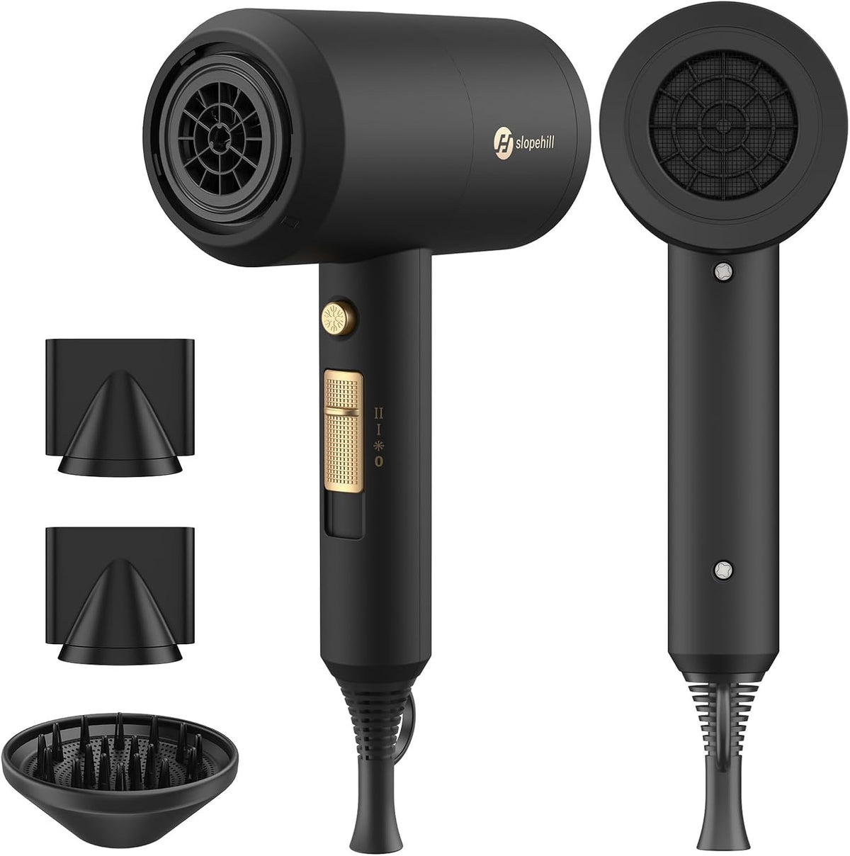 Secador de pelo iónico profesional slopehill, potente secador de 1800 W de secado rápido y bajo nivel de ruido con 2 boquillas concentradoras y 1 difusor para uso doméstico, en salones de belleza y de viaje (negro).
