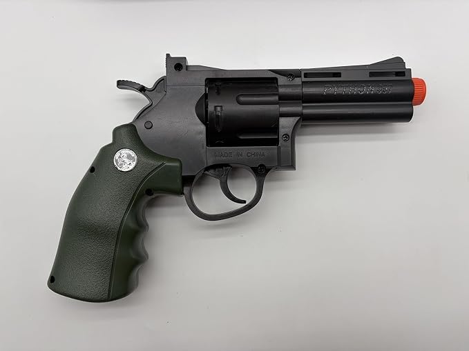 Tcxomino Revólver de Juguete Negro con Balas Blandas | Pistola con Funda, Gafas, 60 Balas de Espuma y 12 Casquillos | Juego de Tiro