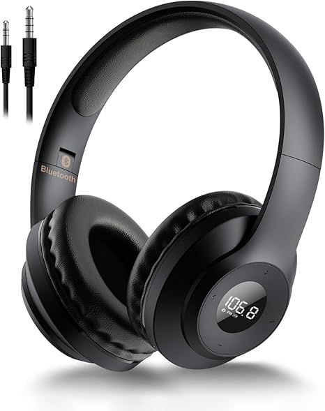 X5 - Auriculares inalámbricos de radio FM con Bluetooth, micrófono integrado, auriculares de radio recargables y portátiles, auriculares sobre la oreja con orejeras suaves, sonido estéreo, para correr, ciclismo, corte de césped