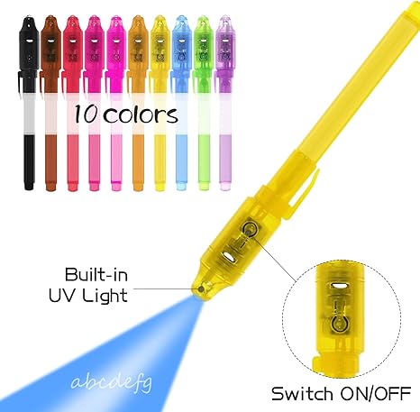 Bolígrafos de Tinta Invisible con Luz UV – Bolígrafo Espía para Mensajes Secretos | 10 Colores