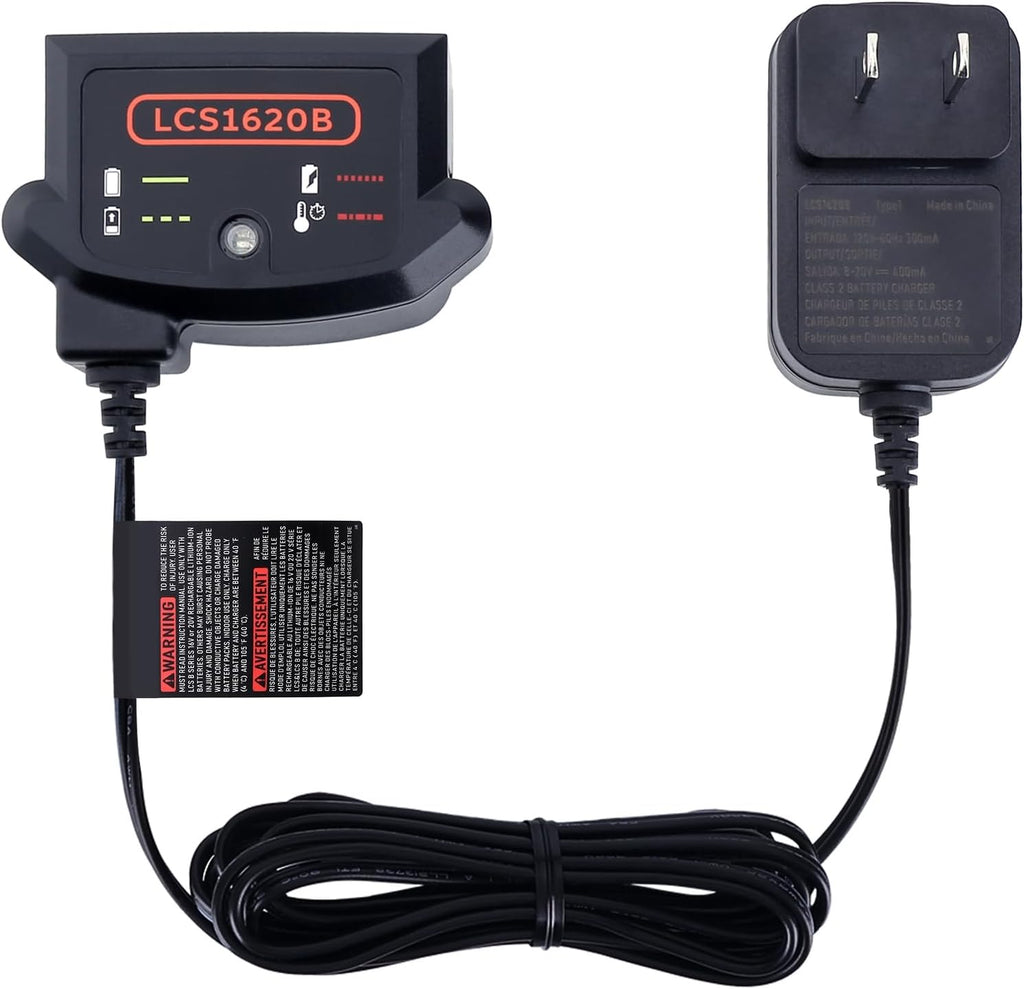 Cargador de baterías de litio Black and Decker LCS1620B de repuesto, compatible con baterías Black and Decker de 12 V y 20 V MAX LBXR20.