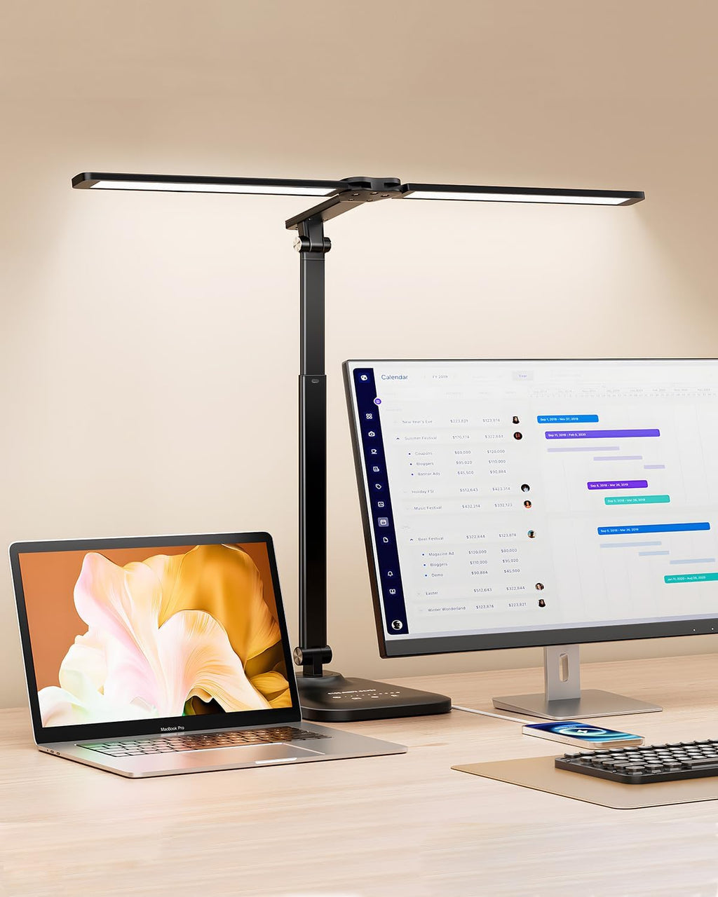 USADO CHARYJOD Lampara de Escritorio LED para Oficina y Casa | Altura Ajustable Tipo Arquitecto con Adaptador USB, Regulacion Continua | para Lectura y Estudio