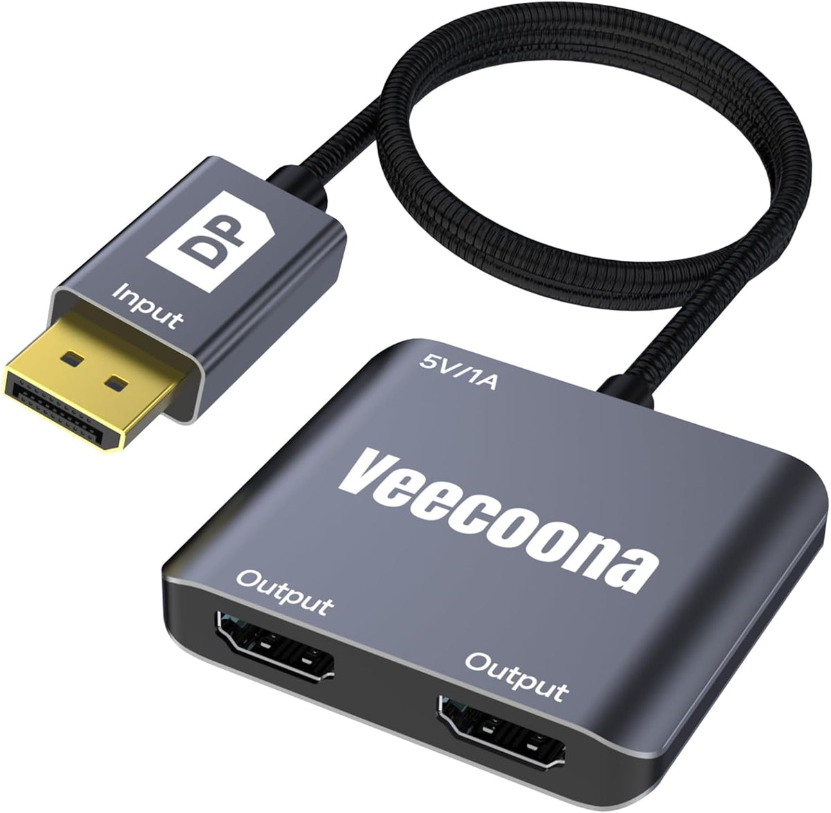 Adaptador DisplayPort a Doble HDMI | 1 Entrada 2 Salidas | 4K 60Hz | Splitter de DP a HDMI para Monitores Duales | Desktop, Laptop, NVIDIA y AMD | MacOS No Soporta MST