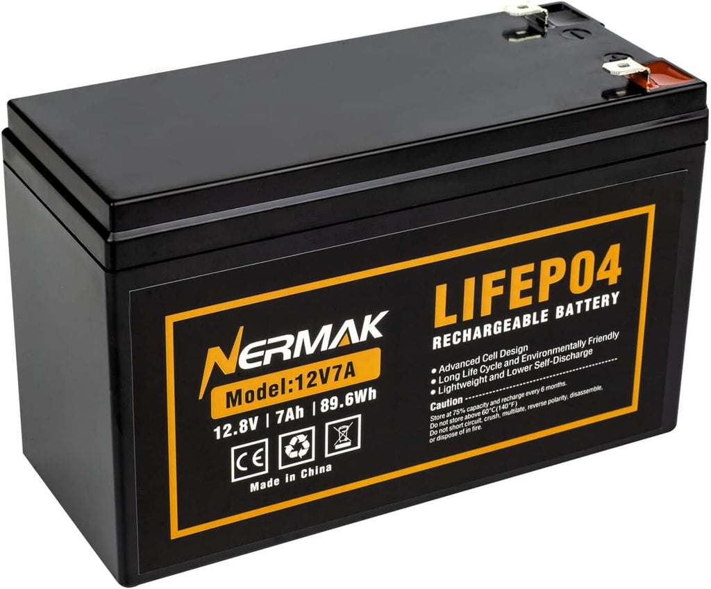 NERMAK 12V 7.2Ah LiFePO4 Deep Cycle Battery – 2000+ Cycles, Built-in 8A BMS, for Solar, RV, Fish Finder & More
