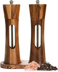 Wooden Salt and Pepper Grinder Set with Tray, 8 Inch Manual Salt & Pepper Shakers with Adjustable Coarseness, Salt and Pepper Mills