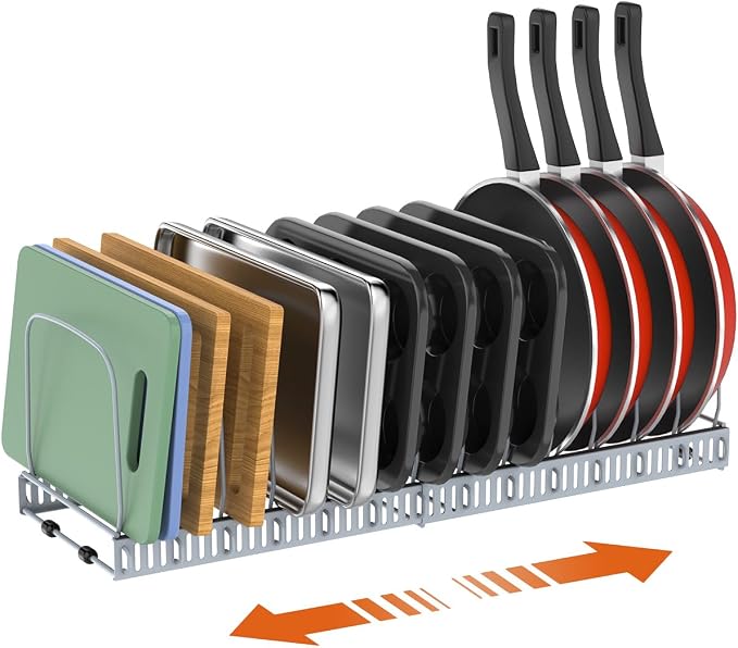 Housolution Organizador de tabla de cortar, estante expandible para bandejas de hornear y hojas de galletas con 14 divisores ajustables, organizador de almacenamiento para utensilios de hornear