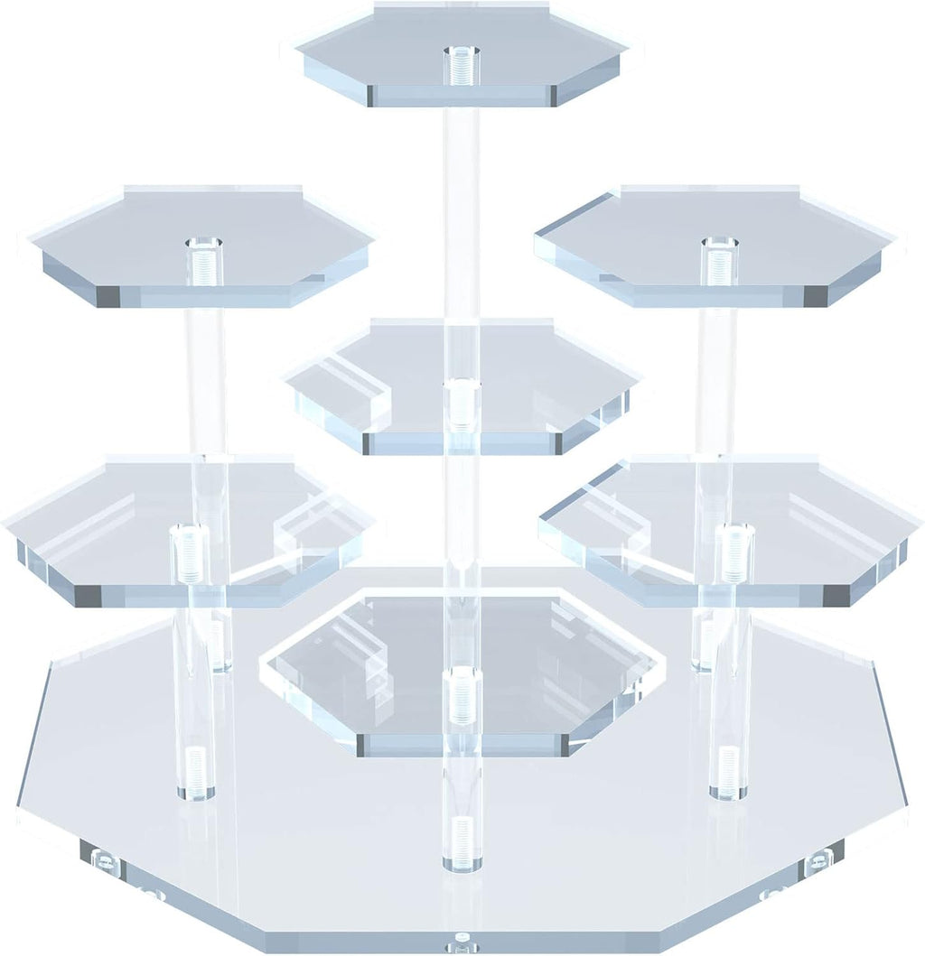 Soporte acrílico para cupcakes con diseño estable patentado de 7 niveles, organizador de perfumes transparente y elevador para exhibición de postres, soporte de exhibición escalonado sin tambaleo para figuras, colecciones, eventos de vendedores y