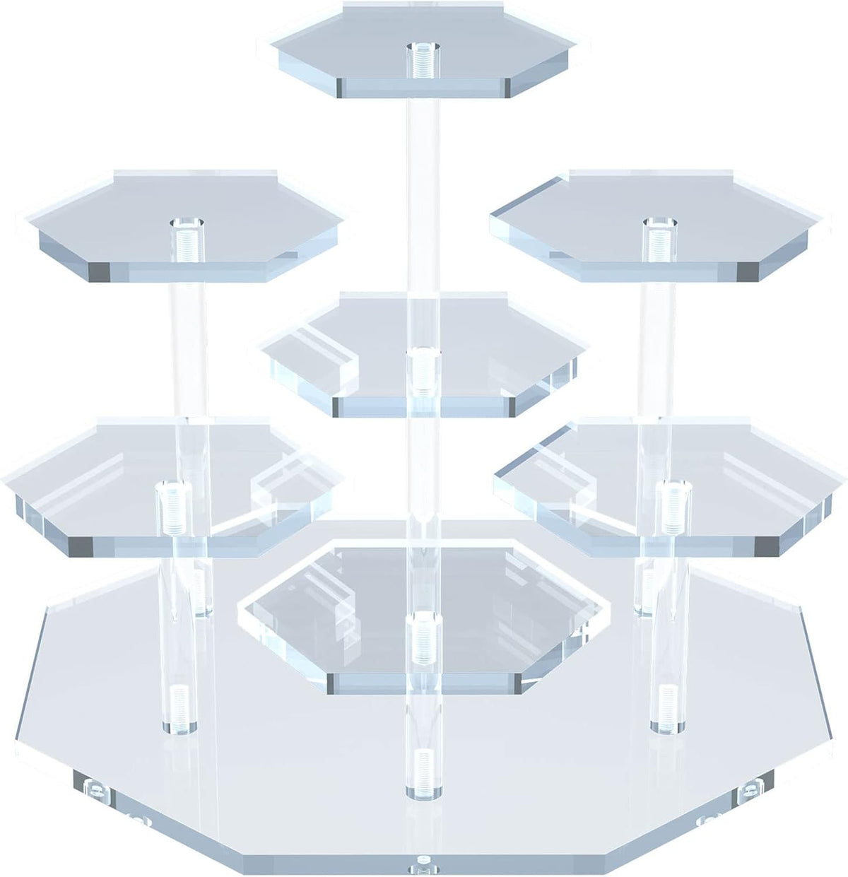 Soporte acrílico para cupcakes con diseño estable patentado de 7 niveles, organizador de perfumes transparente y elevador para exhibición de postres, soporte de exhibición escalonado sin tambaleo para figuras, colecciones, eventos de vendedores y