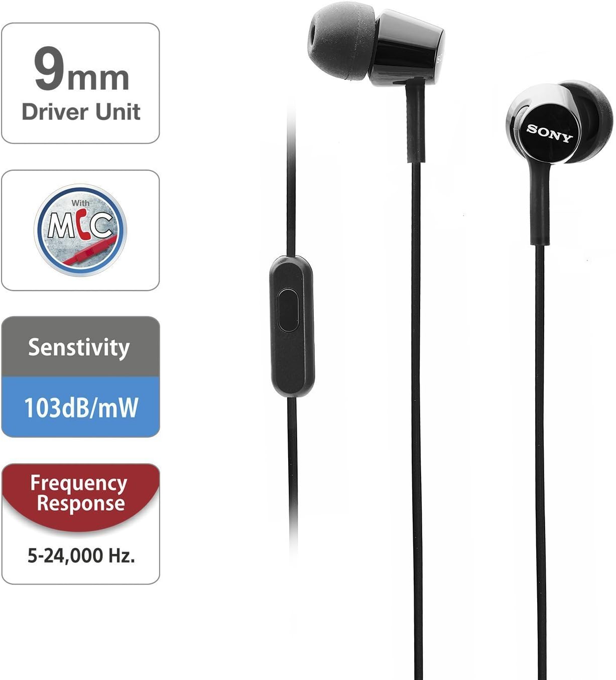 Audíonos In-Ear Sony MDR-EX155AP – Con Micrófono Integrado para Llamadas, Diseño Intraaural, Color Negro