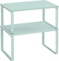 Estante organizador de armario SONGMICS, juego de 2 estantes para encimera de cocina, almacenamiento de cocina, especiero, apilable, expandible, de metal y madera contrachapada, verde claro de luna UKCS002C01 