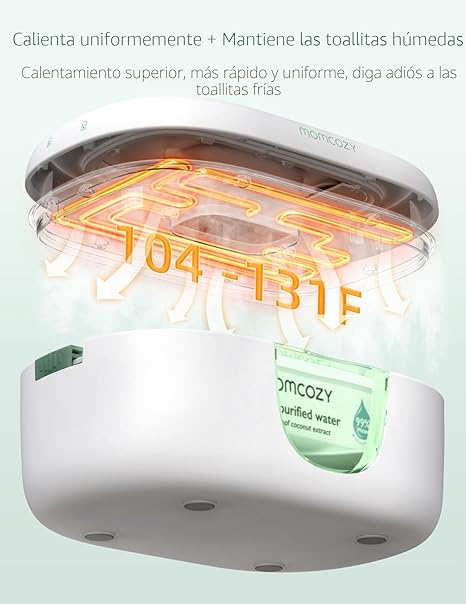 Momcozy Calentador de Toallitas para Bebé – 4 Temperaturas, Luz Nocturna y Resorte Integrado