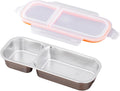PAQUETE DE 3 PIEZAS-Recipientes de acero inoxidable para aperitivos, caja de aperitivos de 2 compartimentos, fiambrera de acero inoxidable de 26,2 x 10,4 x 4 cm con tapas a prueba de fugas para la escuela, el hogar y los viajes.