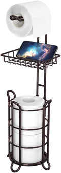 Soporte para papel higiénico, dispensador de rollo de papel higiénico con estante para almacenamiento de baño, sostiene megarrollos de reserva - bronce