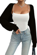ANEGAROE Cárdigan corto de punto para mujer, manga larga, frente abierto, bolero, ideal para vestidos, color blanco.