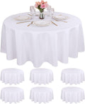 Paquete de 6 manteles redondos blancos Kesfey de 90 pulgadas, de poliéster blanco, resistentes a las arrugas, lavables, de tela de alta densidad, ideales para bodas, campamentos y banquetes.