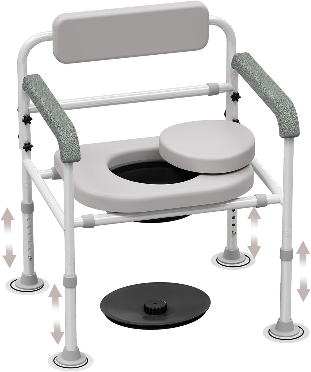 Silla Cómoda Sanitaria Ajustable con Respaldo Acolchado | Brazos Abatibles | Altura Ajustable | Blanca