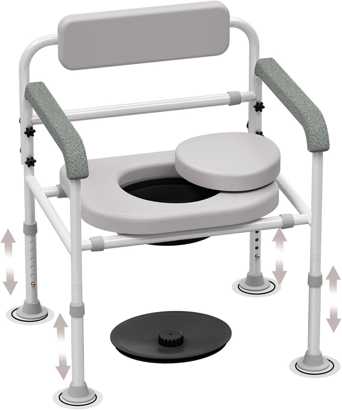 Silla Cómoda Sanitaria Ajustable con Respaldo Acolchado | Brazos Abatibles | Altura Ajustable | Blanca