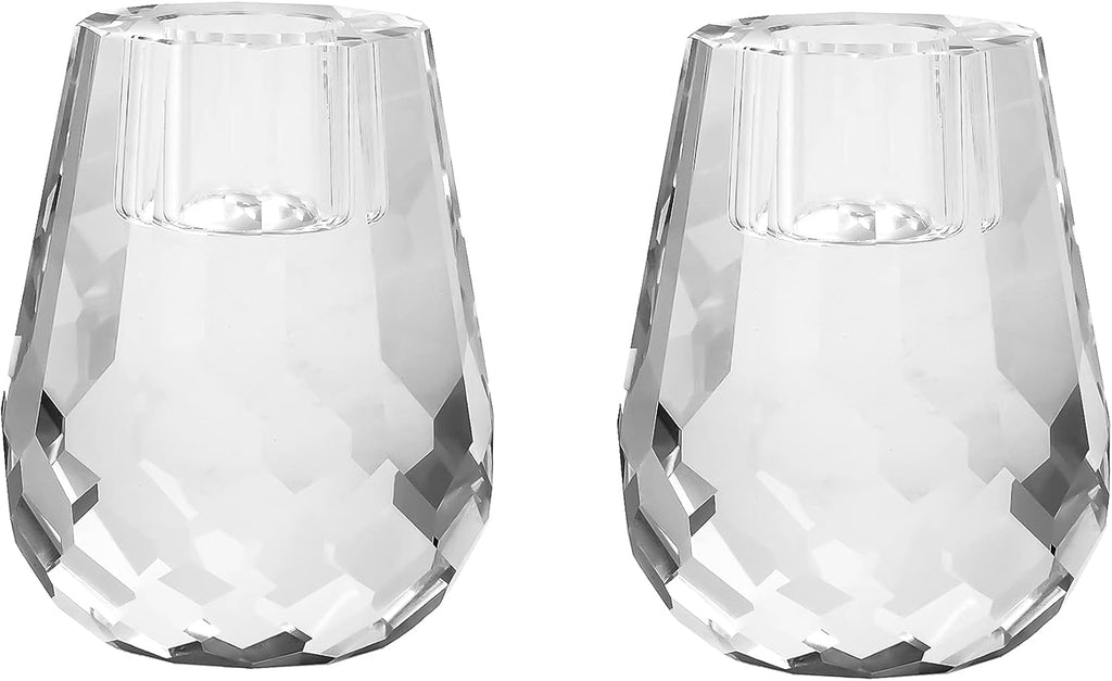 Kitcom - Candelabros cónicos de cristal con diseño de panal, tallados a mano, para bodas, banquetes, cenas (2,4 x 3,2 pulgadas), transparentes, paquete de 2, con caja de regalo. 