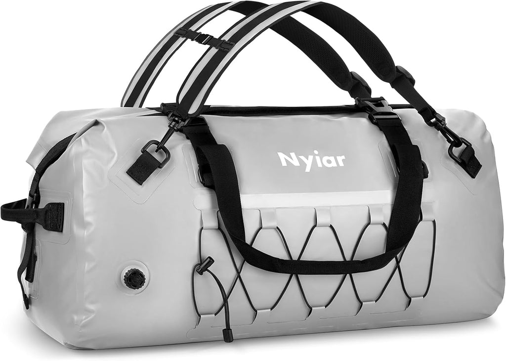 Mochila impermeable Nyiar de 60 litros para motocicleta, con cierre enrollable, costuras selladas y cremallera impermeable para montar en moto, practicar kayak, acampar y viajar (gris).