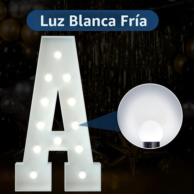 Letra Marquesina "L" Iluminada 4 Pies – Decoración Grande de Cartón para Bodas, Baby Shower y Fiestas