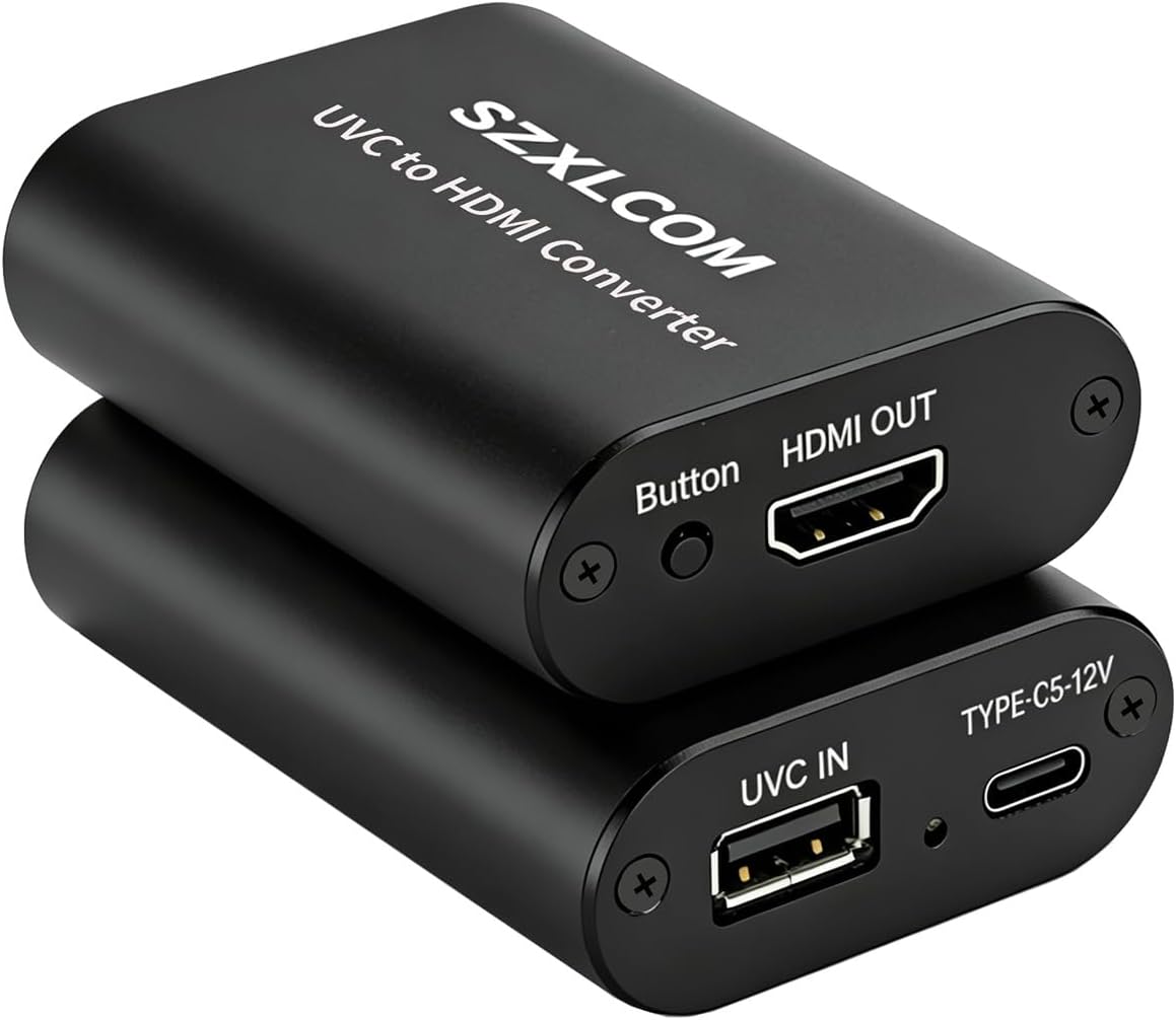 Convertidor UVC a HDMI SZXLCOM 1080P 60Hz, compatible con carga de cámara, conmutador de vídeo para cámaras web USB a salida de vídeo HDMI, para transmisión en directo a TV, monitor y tarjeta de captura HDMI.