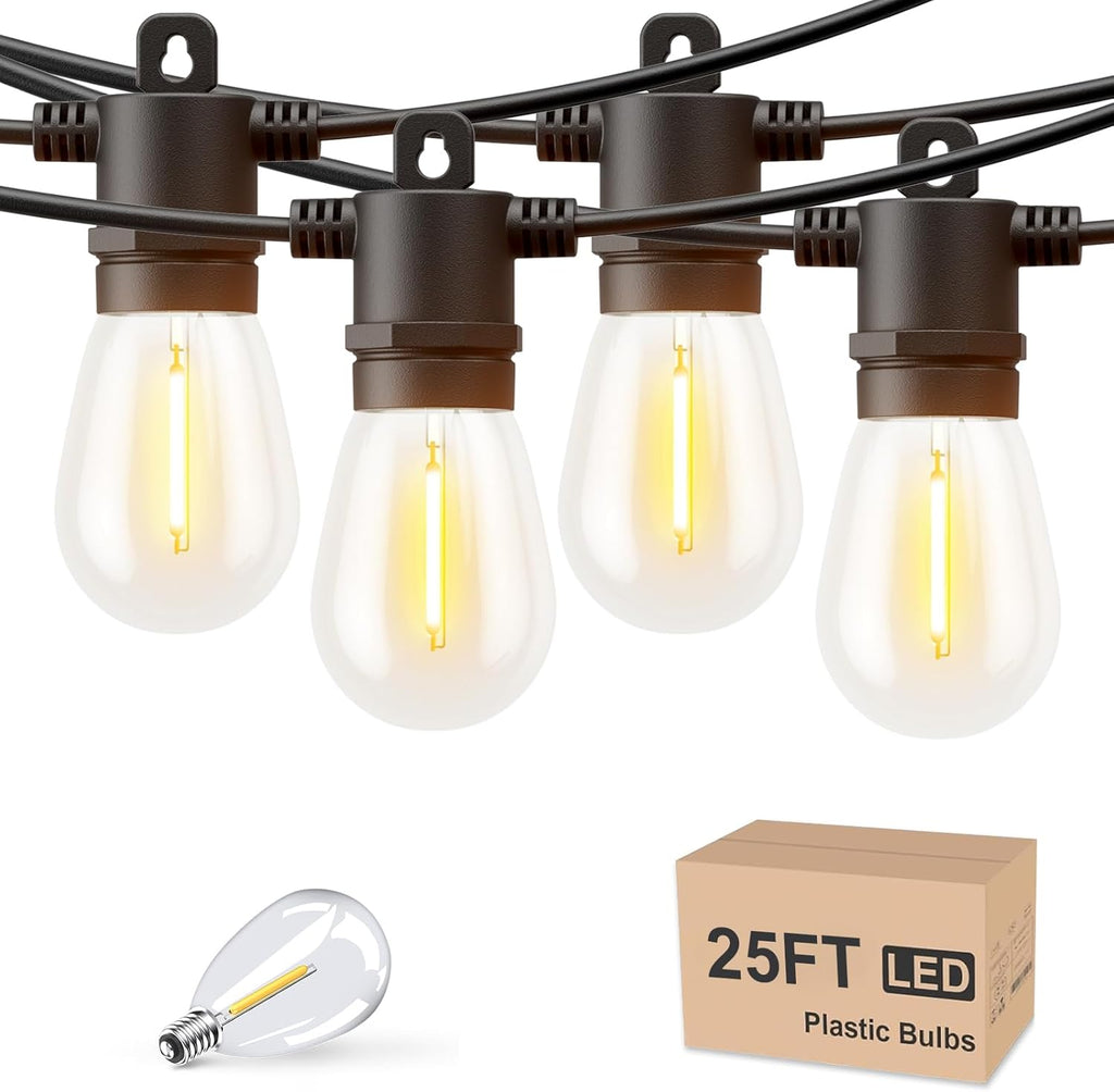Guirnalda de luces LED para exteriores Svater de 7,6 metros, luces para patio, exteriores, resistentes al agua IP65 con bombillas LED irrompibles, luz colgante para balcón, patio trasero, cafetería, bistró, luz blanca cálida