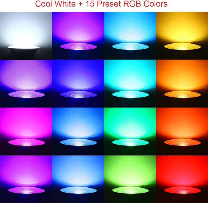 LED de colores, RGB + blanco frío E27 45 W 6000 K, control remoto de luz diurna, reflector LED para interiores y exteriores, lámpara de césped impermeable para el hogar, patio