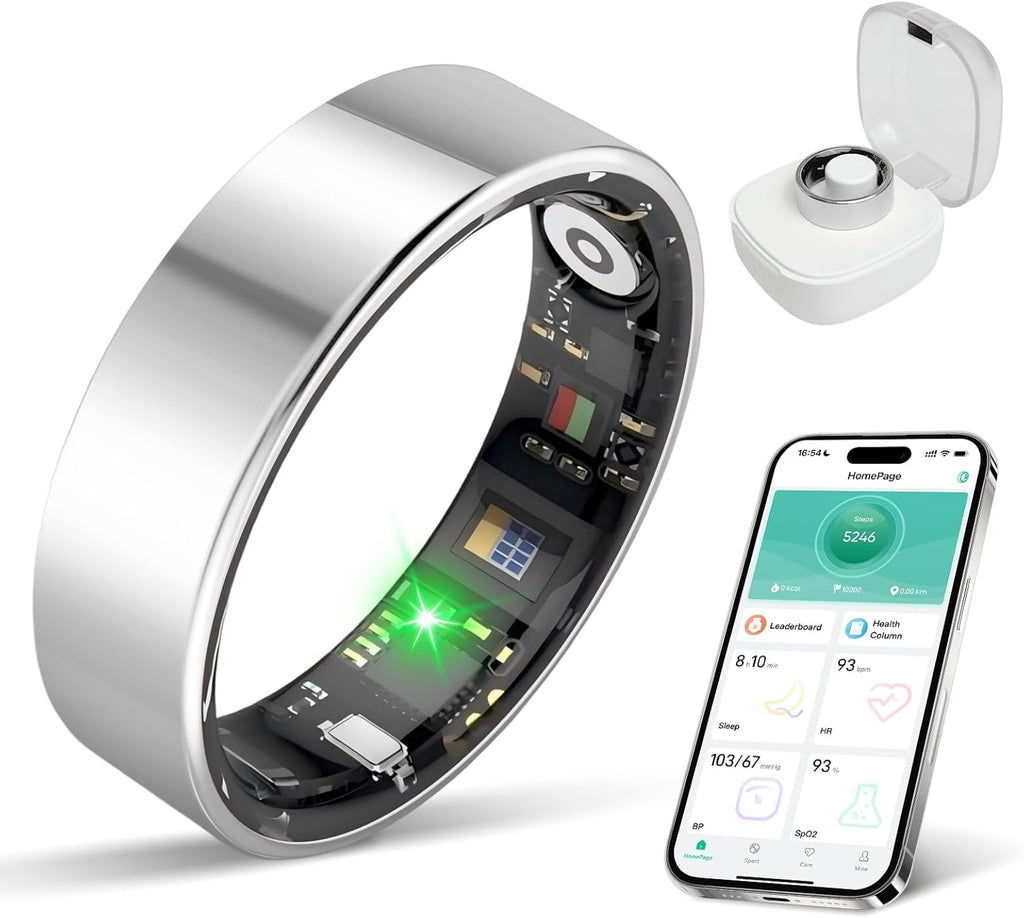 Anillo inteligente para mujeres y hombres, monitor de salud con monitorización del sueño y el ejercicio, compatible con iOS y Android, resistencia al agua IP68, sin suscripción, batería de 5 días (plata, 7) 