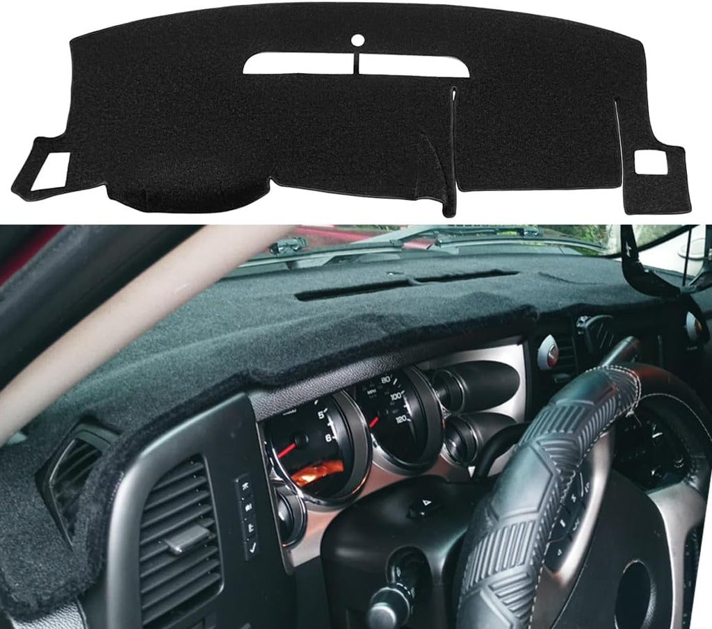 Cubierta de Tablero Y74 para Chevrolet Silverado 1500 LT/WT / 2500HD / 3500HD y GMC Sierra 2007-2013 | Negra | Alfombrilla a Medida | 1 Unidad