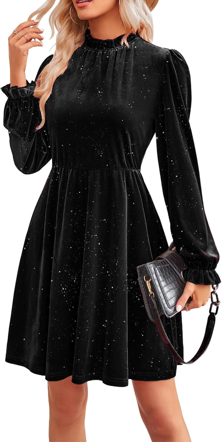 Vestido de terciopelo para mujer Jayscreate 2023, cintura elástica, manga larga, para invitada de boda, vestido formal tipo túnica corta cruzada. 