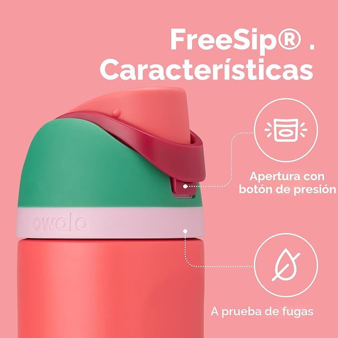 Botella de Agua Owala FreeSip 32 oz – Acero Inoxidable con Aislamiento Térmico, Pitillo Integrado, Libre de BPA, Para Deporte, Viaje y Escuela, Color Strawberry Field